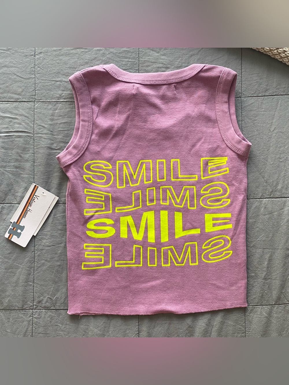 Vintage Havana Purple Tank Top with Neon Yellow SMILE Graphic